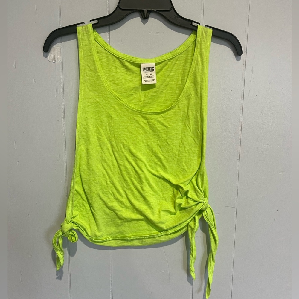 PINK side tie neon green tank